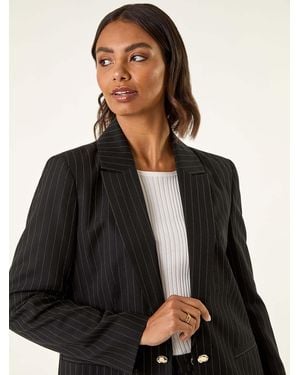 Roman Pinstripe Revered Collar Blazer - Black
