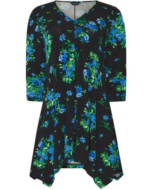M Com Floral Hanky Hem Top - Green