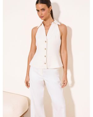 Lipsy Halterneck Collared Sleeveless Shirt - Natural