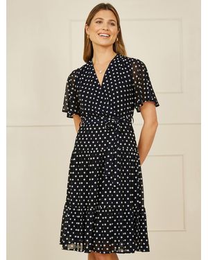 Yumi' Midi-Skaterkleid Aus Mesh Mit Punkt-Print Und Stretch - Schwarz