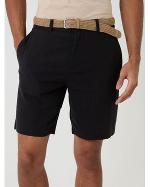 Threadbare Linen Blend Shorts With Belt - Black