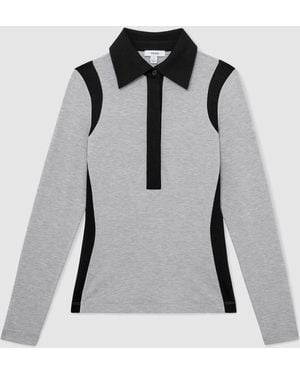 Reiss Marl & Jersey Colour-Block Long-Sleeve Shirt - Grey