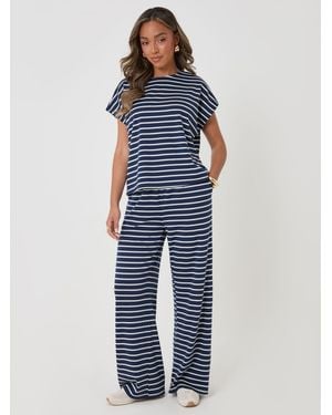 Threadbare Stripe Jersey Co-Ord Boxy Fit Top - Blue