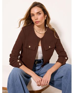 Lipsy Chocolate Linen Blend Utility Crop Jacket - Blue