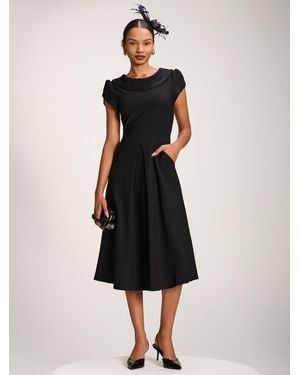 Jolie Moi Roll Neck Petal Sleeve Midi Dress - Black
