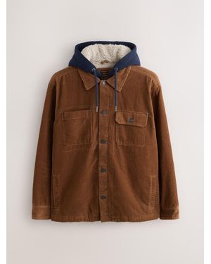 Next Quilted Cord Borg Lined Hoodie Shacket - Brown