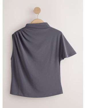 Next Charcoal Asymmetric Draped Short Sleeve Top - Grey