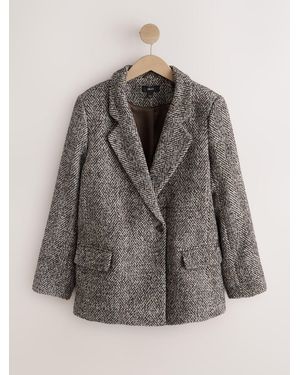 Next Cream N. Premium Herringbone Contrast Collar Blazer - Brown