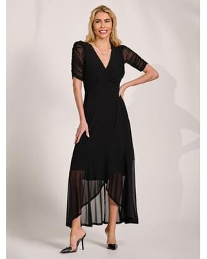 Jolie Moi Ruched Sleeve Mesh Maxi Dress - Black
