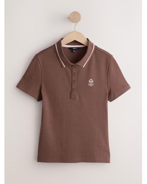 Next Fitted Short Sleeve Polo Top - Brown