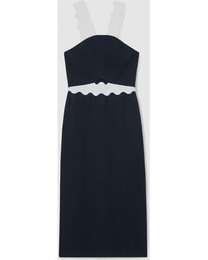 Reiss Dillon Contrast Wave-Trim Fitted Midi Dress - Blue