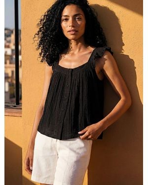 Roman Textured Frill Sleeve Cami Top - Brown
