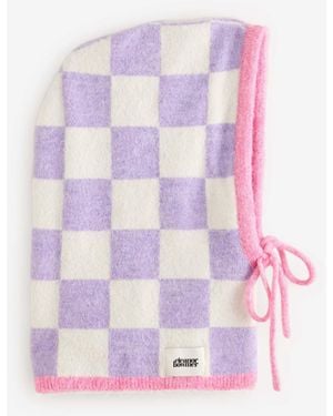 Eleanor Bowmer Lilac Check Knitted Hood Scarve - Pink