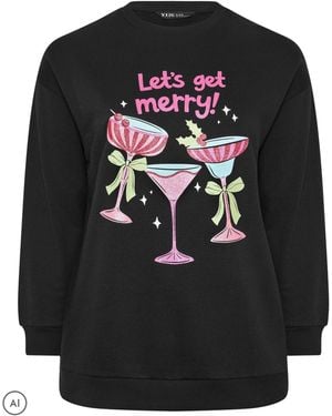 Yours Curve Merry Christmas Cocktail Glitter Novelty Sweatshirt - Black