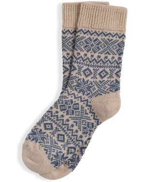 Celtic & Co. Denim Merino Cotton Fair Isle Socks - Gray