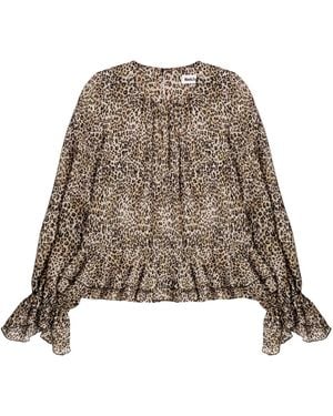 Ro&zo Ro & Zo Leopard Print Ruffle Hem Chiffon Blouse - Natural