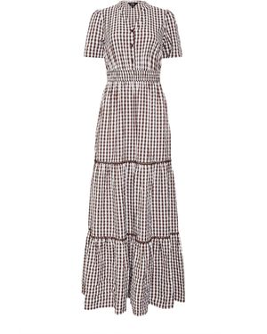 Long Tall Sally Gingham Button Tiered Maxi Dress - Gray
