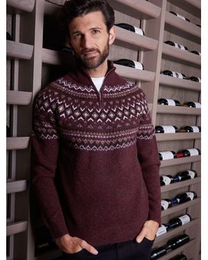 Threadbare Fairisle Quarter Zip Knitted Christmas Sweater - Purple