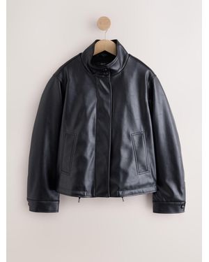 Next Funnel Neck Faux Leather Jacket - Blue
