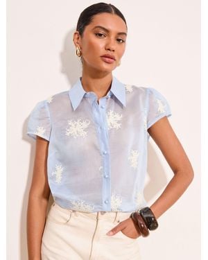 Lipsy Floral Embroidered Short Sleeve Shirt - White