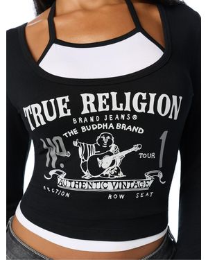 TRUE RELIGION Heritage Double Layered Long Sleeve Top - Black