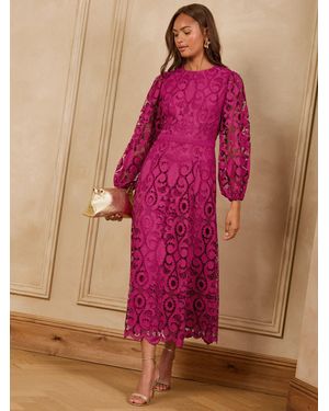 Love & Roses Love & Roses Long Sleeve Lace Midi Dress - Pink