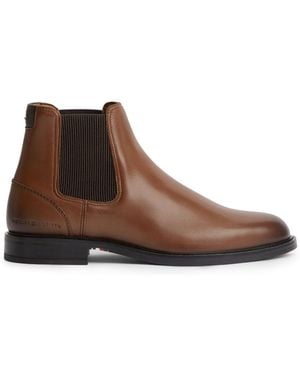 Tommy Hilfiger Leather Rubberised Flag Chelsea Boots - Brown
