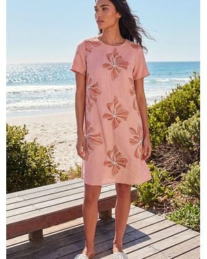 Roman Embroidered Floral Dress - Pink