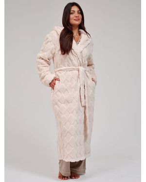 Loungeable Diamond Luxury Plush Fleece Maxi Hooded Dressing Gown - Pink