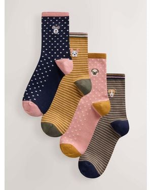 Next Novelty Dogs Embroidered Motif Stripe Ankle Socks 4 Pack - Blue