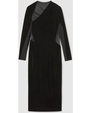 Reiss Petite Velvet Sheer-Panel Cut-Out Midi Dress - Black
