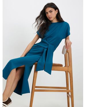 River Island Premium Short Sleeve Tie Side Midi Dress - Blue