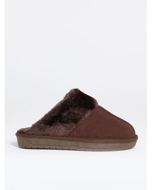 Simply Be Faux Fur Lined Suede Mule Slippers - Brown