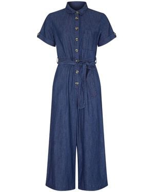 Yumi' 100% Cotton Denim Button Jumpsuit - Blue