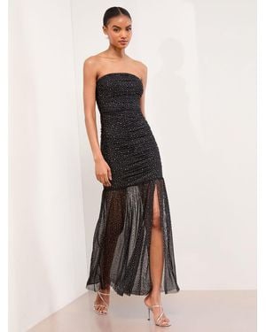 Lipsy Mesh Hotfix Sheer Hem Bandeau Maxi Dress - Black