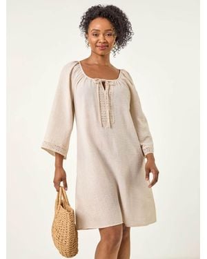 Roman Petite Lace Trim Dress - Natural