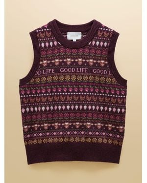 Joules Wine Cotton Blend Crew Neck Knitted Vest - Purple