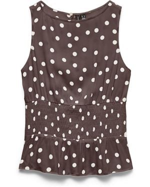 Vero Moda Sleeveless Smock Detail Polka Dot Top - Brown