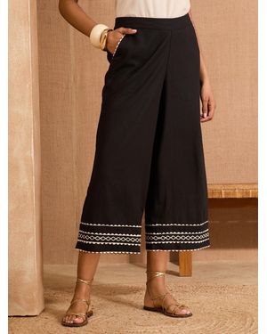 Love & Roses Ric Rac Detail Cropped Trousers - Black