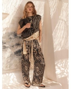 BHOEM Paisley Print Satin Wide Leg Pants - Natural
