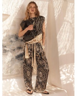 BHOEM Paisley Print Satin Wide Leg Trousers - Natural