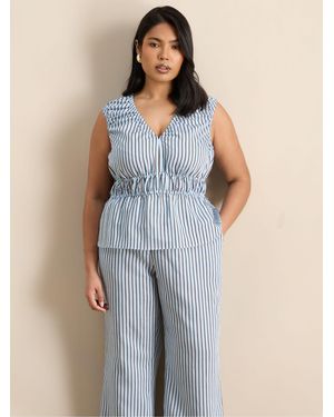 Live Unlimited Stripe V-Neck Elasticated Peplum Top - Blue