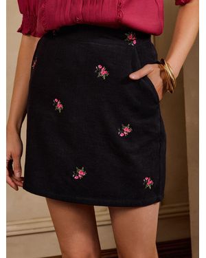Love & Roses Embroidered Cord Mini Skirt - Black