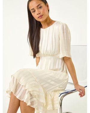 Roman Petite Stripe Frill Hem Midi Dress - Natural