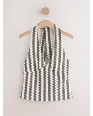 Next Ecru Stripe Knitlook Sleeveless Halter Neck Top - Natural