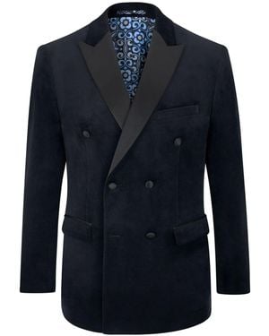 Skopes Double Breasted Tailored Fit Jive Velvet Jacket - Blue