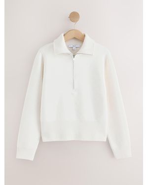 Next Ecru Supersoft Funnel Zip Neck Sweater - White