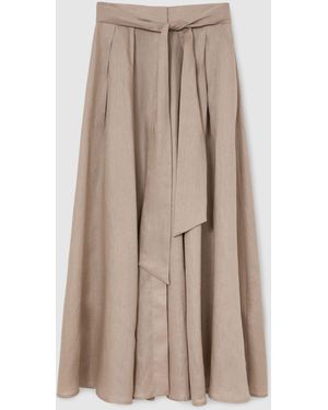 Reiss Linen Belted Pleated Maxi Skirt - Natural