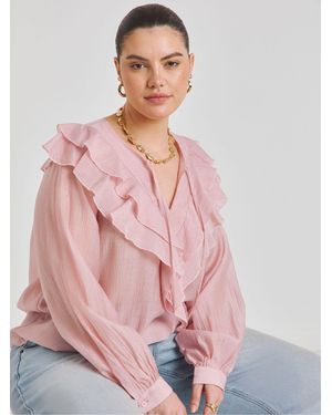 Simply Be Ruffle V-Neck Blouse - Pink