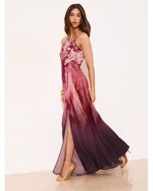 Lipsy Butterfly Print Embellished Halter Tie Bead Maxi Dress - Red